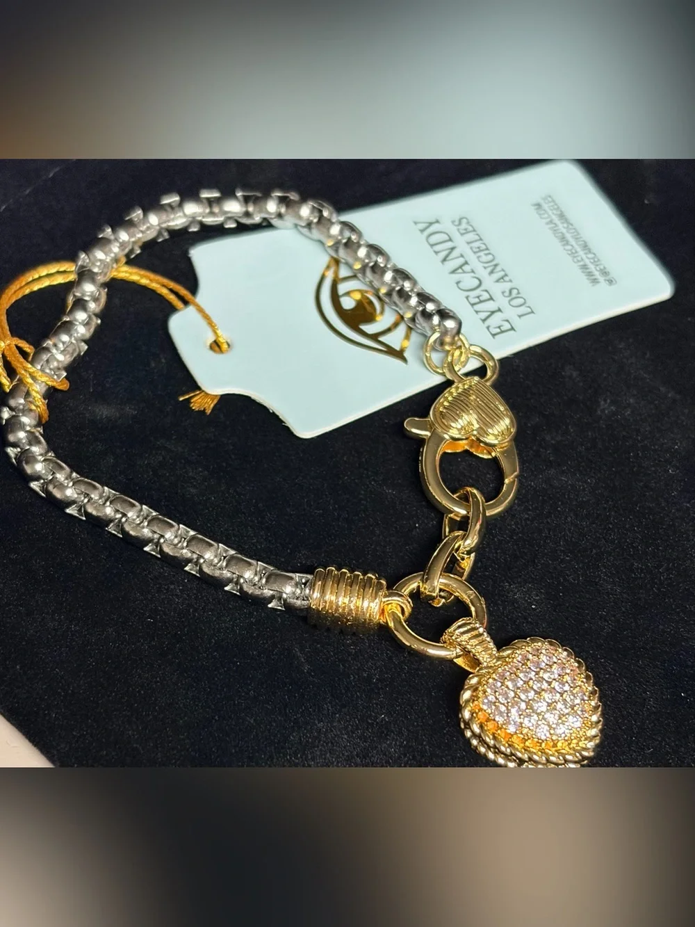 EYE CANDY Los Angeles Gold & Silver Heart Charm Bracelet - Picture 1 of 4